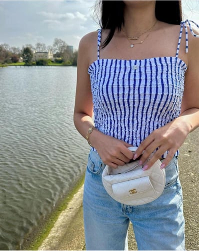 2024 قميص شانيل قطن أبيض، ازرق فاتح