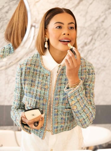 2025 سترة شانيل جاكيت تويد أخضر فيروزي