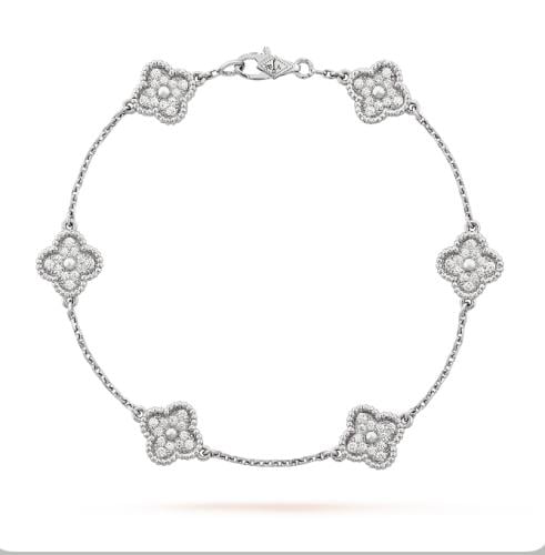 سوارة فان كليف سويت الهمبرا 6 زخارف فضي ابيض مرصعة