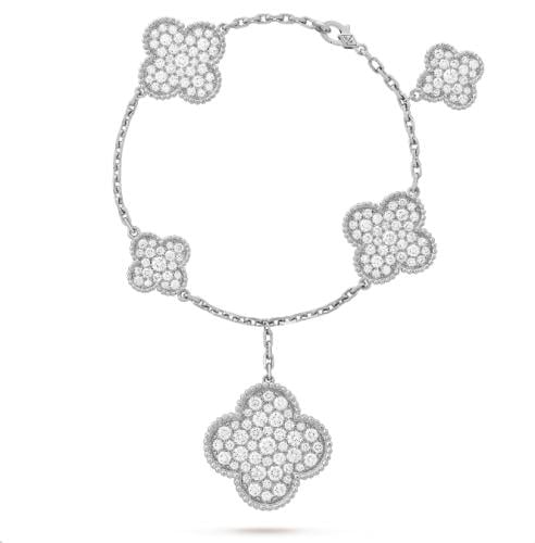 سوارة فان كليف ماجيك الهمبرا 5 زخارف فضي ابيض مرصع...