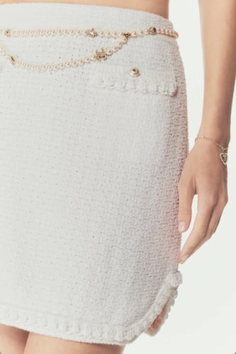 2015 تنورة شانيل قطن حريري أبيض أو وردي