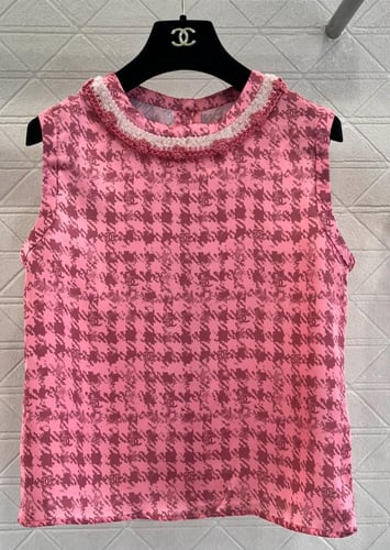 2024 قميص شانيل جاكار حريري وردي