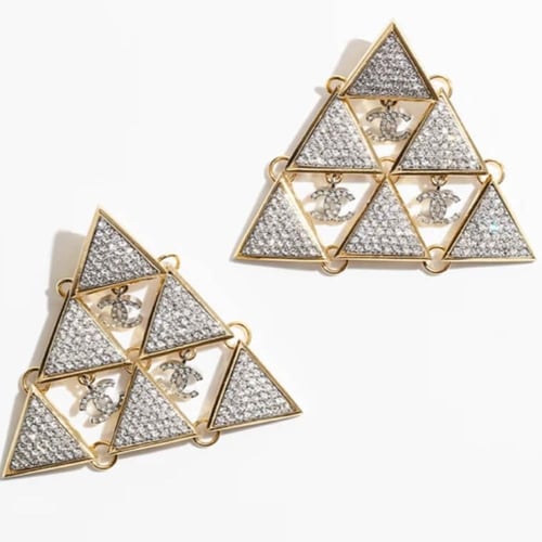 2024 أقراط شانيل مسمار بدلاية ذهبي، فضي، كريستالي