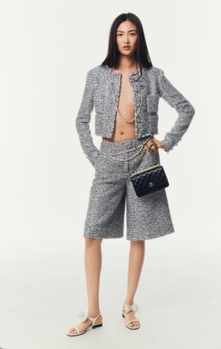 2025 سترة شانيل جاكيت تويد براق لؤلؤي