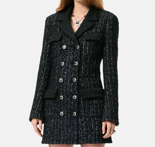 2025 معطف شانيل تويد طويل أسود