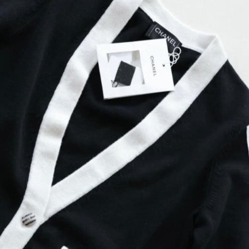 كارديغان شانيل أسود طويل كلاسيكي بأكمام سادة بدون...