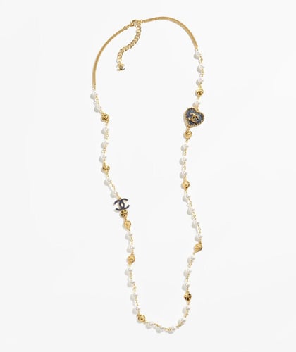 2024 قلادة شانيل سلسال طويلة معدن، لآلئ زجاجية