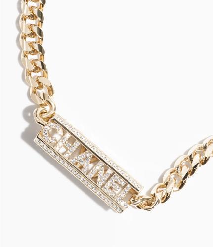 2024 قلادة شانيل شوكر معدن راتنج ستراس ذهبي كريستا...