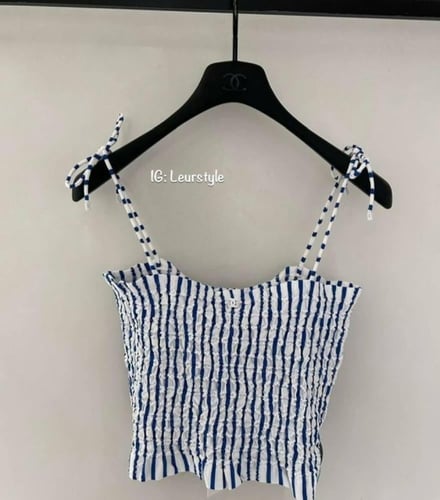 2024 قميص شانيل قطن أبيض، ازرق فاتح