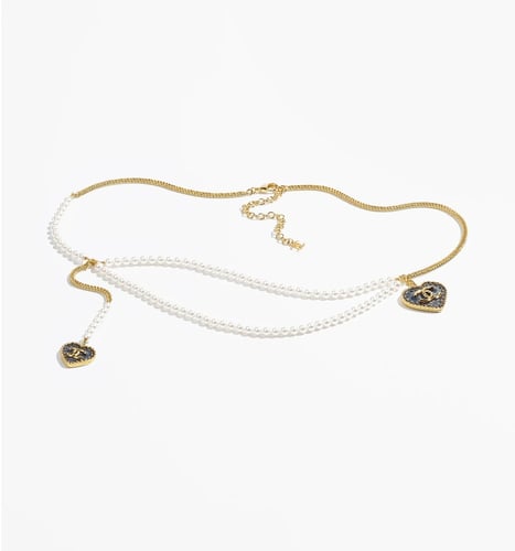 2023 حزام خصر سلسال لؤلؤ طويل بلوقو شانيل أسود