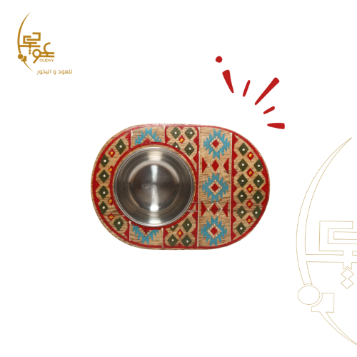 مبخرة خشبية بشكل بيضاوي - احمر و وسماوي، وسط