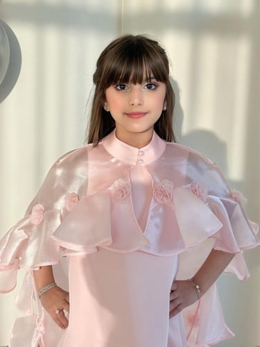 فستان وردي مميز وانيق قطعتين