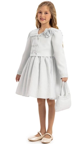 فستان ازرق بجاكيت مع شنطة