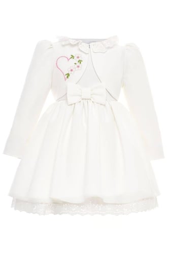 فستان مواليد مع جاكيت مطرز بالورد