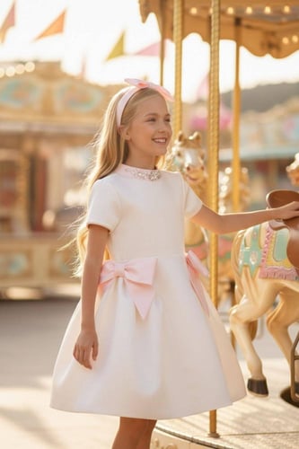 فستان راقي بفيونكات فالجوانب مع طوق