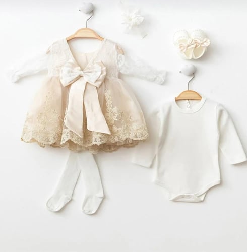 طقم مواليد دانتيل فخم قطن 100%