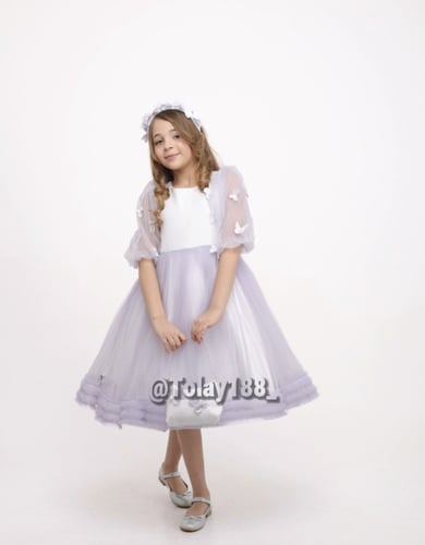 فستان الفراشات متوفر لونين مع طوق وشنطة