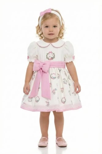 فستان مواليد مع ربطه شعر