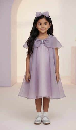 فستان ليلكي بتفاصيل لولو ، مع طوق شعر