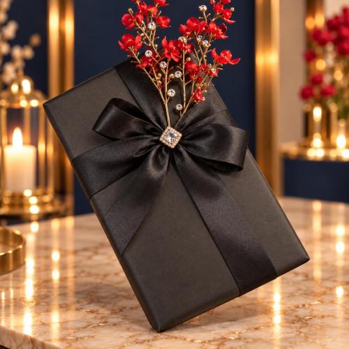 Gift wrapping in an elegant black box