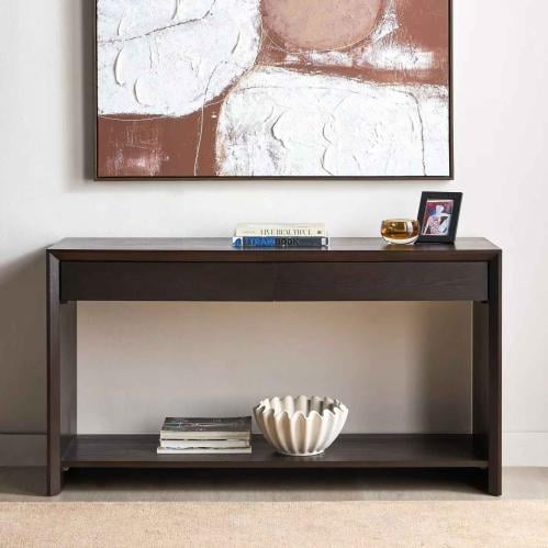 كونسول خشبي مودرن مع درجين ورف سفلي