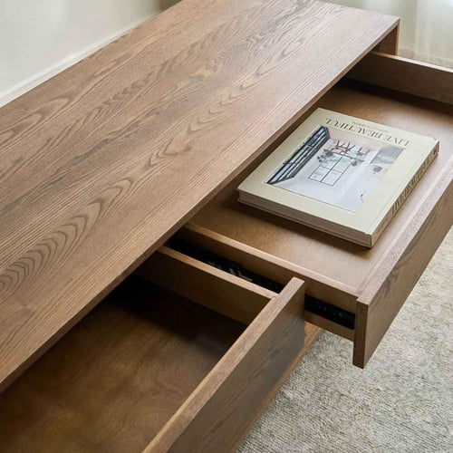 كونسول خشبي مودرن مع درجين ورف سفلي