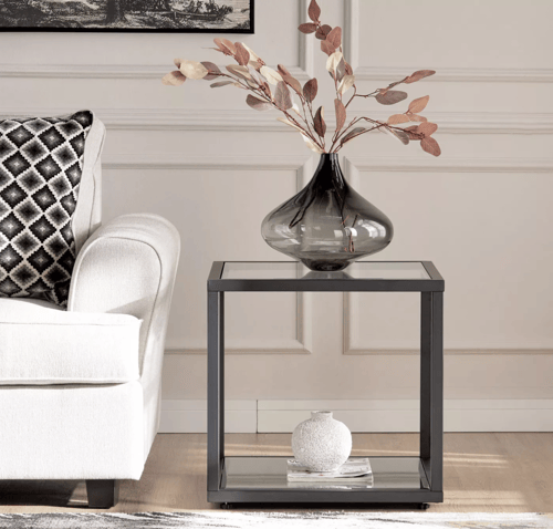 طاولة وسط حديد مع سطح زجاجي