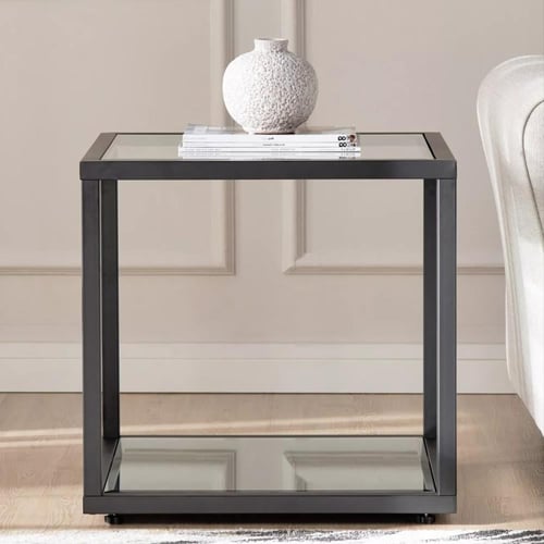 طاولة وسط حديد مع سطح زجاجي