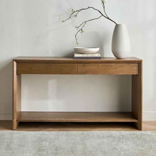 كونسول خشبي مودرن مع درجين ورف سفلي