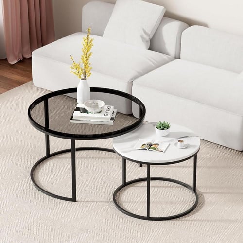 طقم طاولتين الأنسجام المتداخلة - بديل الرخام وزجاج...