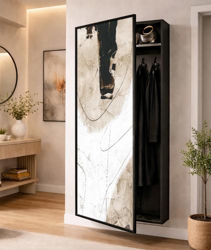 دولاب عبايات مبتكر مع باب للوحة جدارية