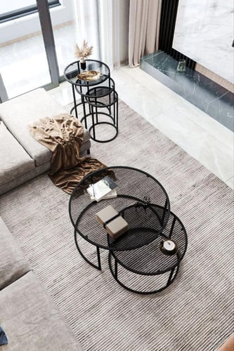 طقم طاولتين متداخلة حديد أسود زجاج أسود شفاف