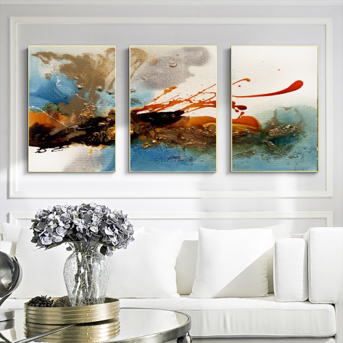 طقم من 3 لوحات فنية كنفاس تجريدي
