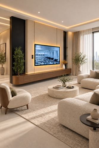 وحدة تلفاز مودرن بتصميم متكامل مع بديل الشيبورد