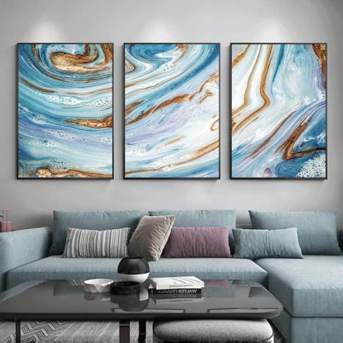 طقم من 3 لوحات فنية كنفاس تجريدي