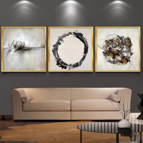 مجموعة مكونة من 3 لوحات كنفاس فن تجريدي