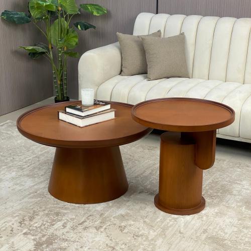 طقم طاولات خشبية بقشرة الجوز