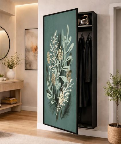 دولاب عبايات مبتكر مع باب للوحة جدارية