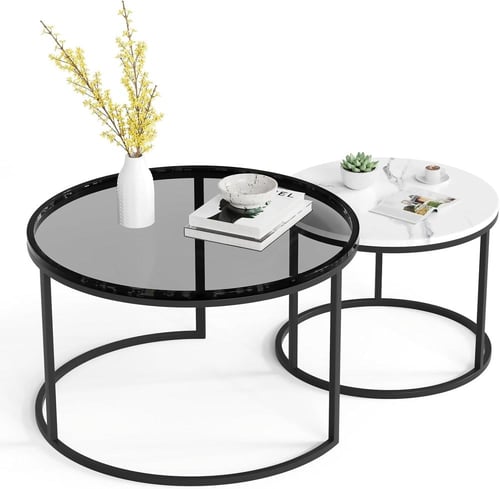 طقم طاولتين الأنسجام المتداخلة - بديل الرخام وزجاج...