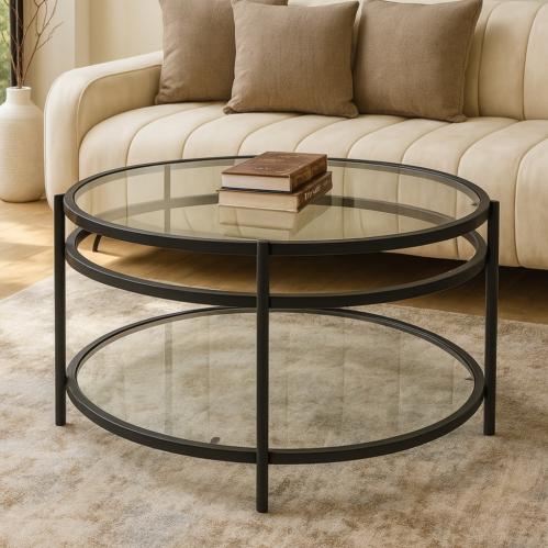 طاولة وسط حديد مع سطح زجاجي