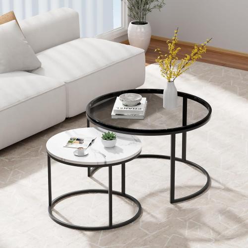 طقم طاولتين الأنسجام المتداخلة - بديل الرخام وزجاج...