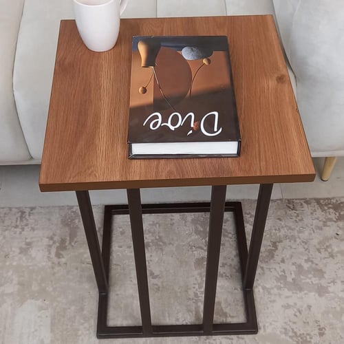 طاولة قهوة جانبية أنيقة – خشب ومعدن