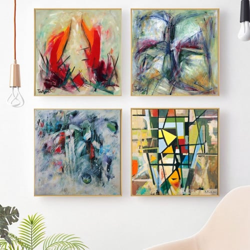 مجموعة لوحات كنفاس مكونة من 4 لوحات ـ فن تجريدي مم...