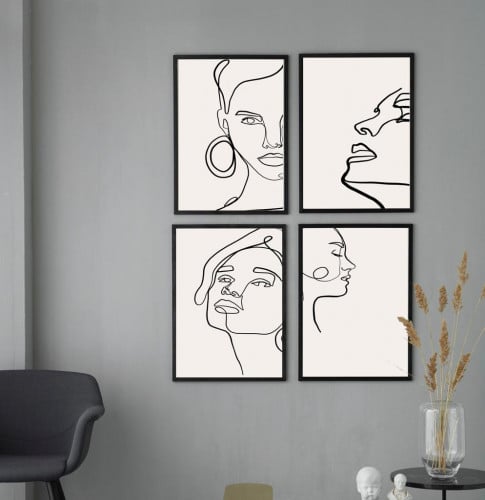 مجموعة لوحات قماش كنفاس 4 لوحات ، بآطار اسود