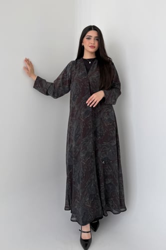 عباية شيفون مبطن – قصة نص كلوش أنيقة عنابي