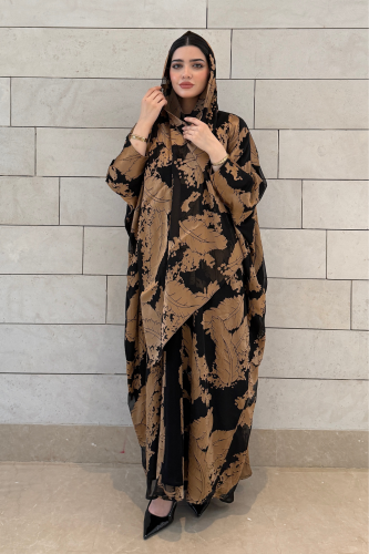 عباية شيفون مبطن ربع بشت – بني وأسود