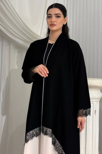 عباية ملكي كوري نص كلوش بتدخيلات دانتيل وقماش وردي...