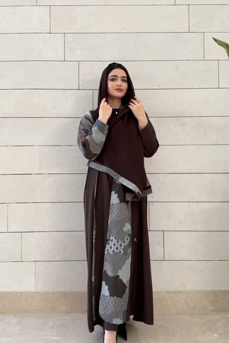 عباية ملونة بقماش روزانا وكشميري هندي بني غامق – ق...