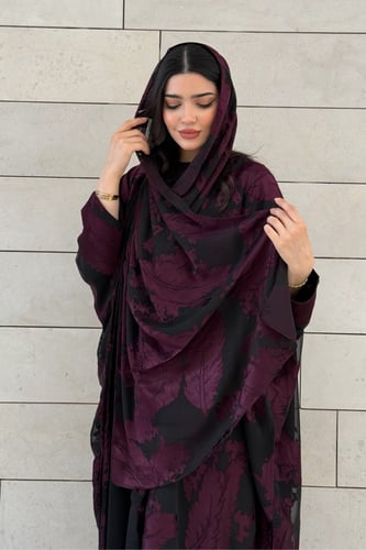 عباية شيفون مبطن ربع بشت – خمري وأسود