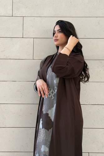 عباية ملونة بقماش روزانا وكشميري هندي بني غامق – ق...